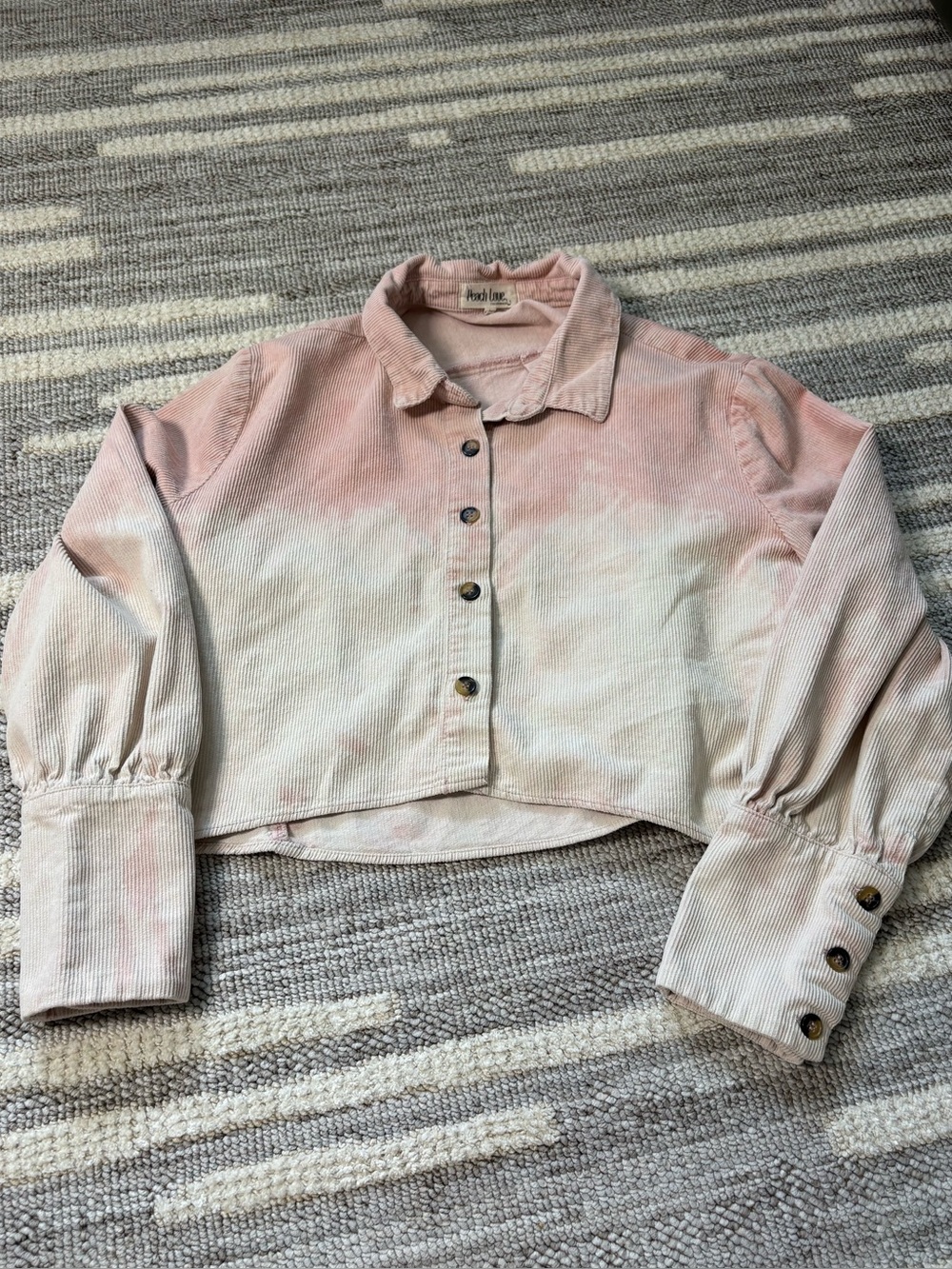 Peach Love California Pink Tie-Dye Cropped Corduroy Jacket